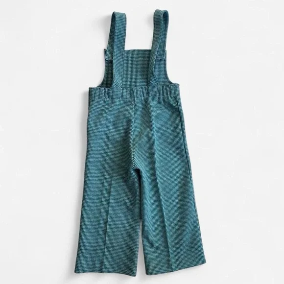 Vintage 70s kids green houndstooth overalls - Picture 2 of 7